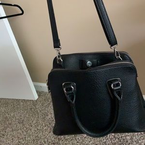 black leather purse with adjustable straps